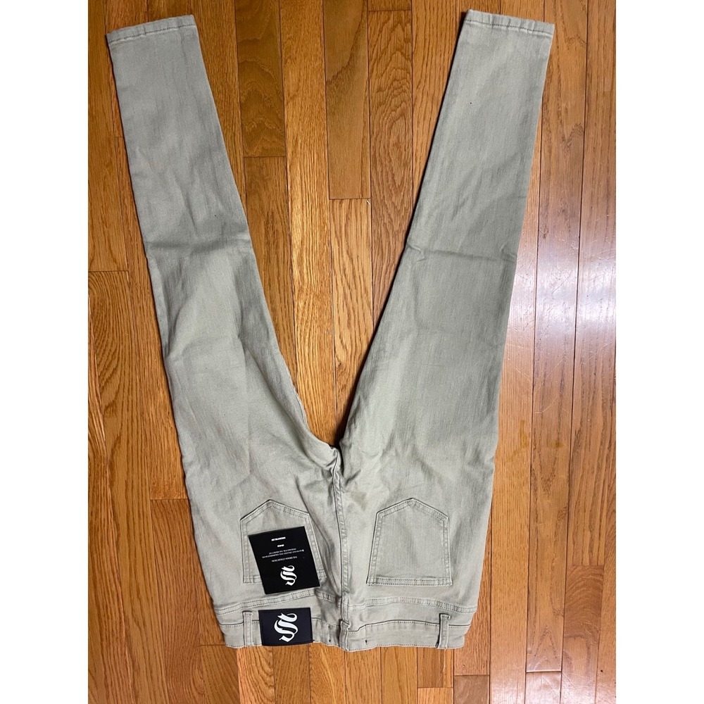 Sinners Attire Mens Skinny Fit Denim Jeans Sage Green Olive 34S New‎ - Picture 4 of 8